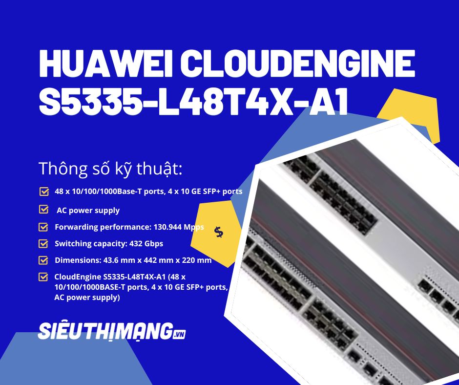 CloudEngine S5335-L48T4X-A1(48 x 10/100/1000BASE-T ports, 4 x 10 GE SFP+ ports, AC power supply) CloudEngine S5335-L48T4X-A1(48 x 10/100/1000BASE-T ports, 4 x 10 GE SFP+ ports, AC power supply)